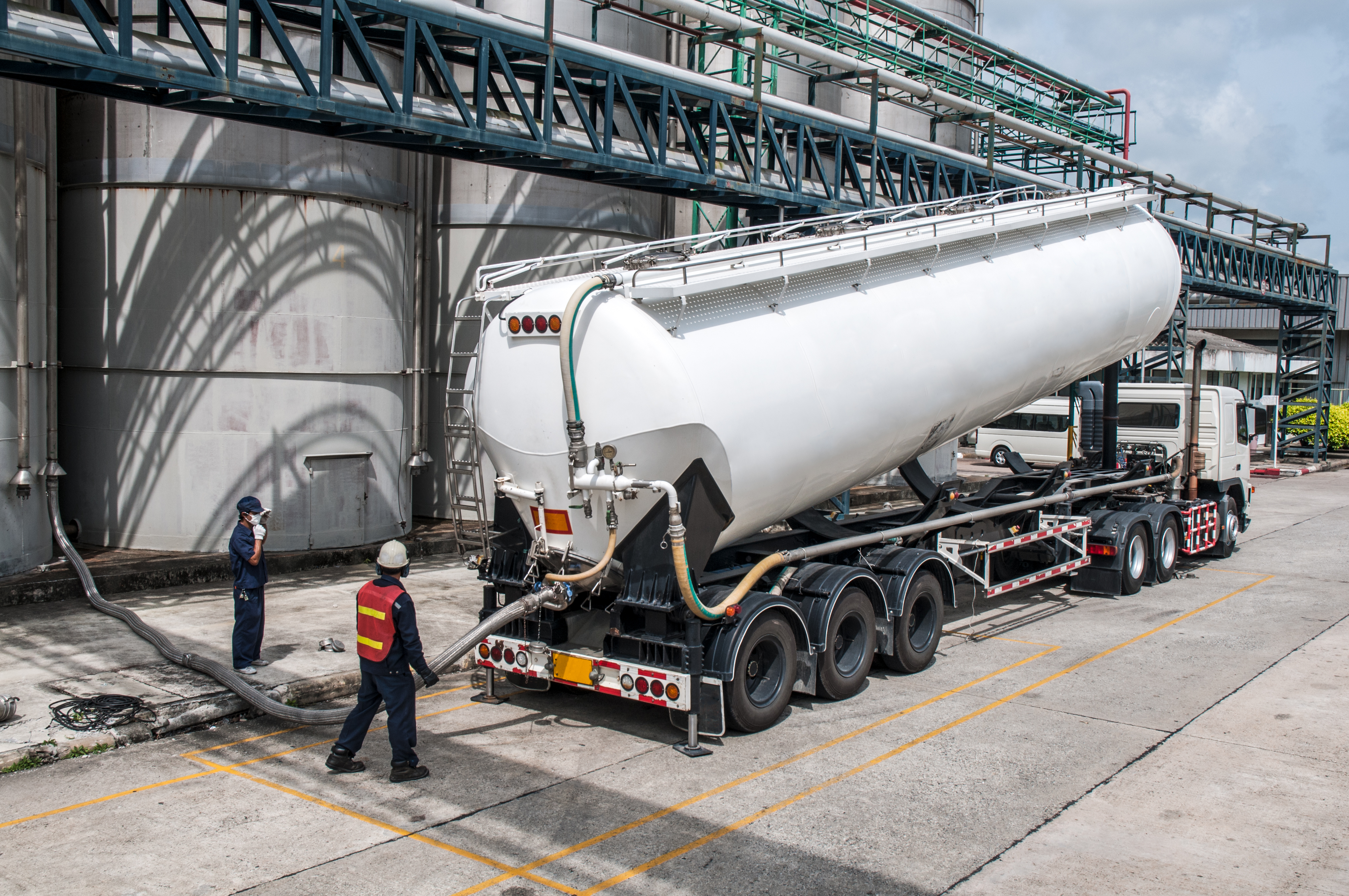 Fuel truck being loaded at an industrial facility